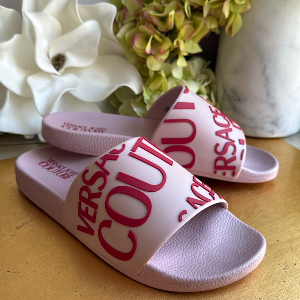 Versace Jeans Couture Slide Pool Sandals in Pink and Red